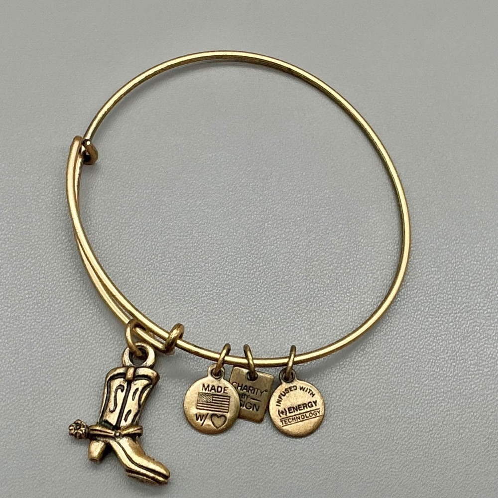 Alex and‎ Ani Bracelet Womens Gold Tone Cowboy Boot Charm Adjustable 7 Inch